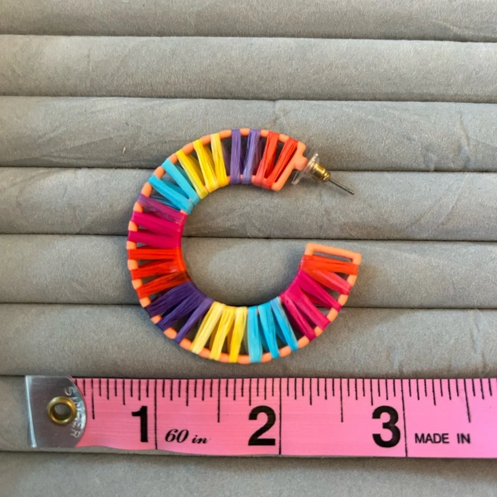 Colorful bauble bar‎ hoop earrings